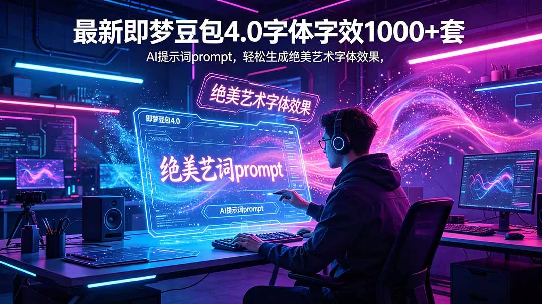最新即梦豆包4.0字体字效1000+套，AI提示词prompt，轻松生成绝美艺术字体效果 - 来及网络