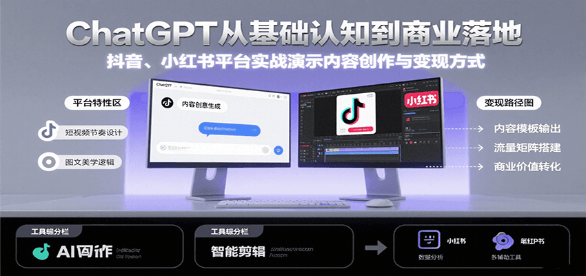 ChatGPT从基础认知到商业落地，实战演示抖音、小红书等平台的内容创作与变现 - 来及网络