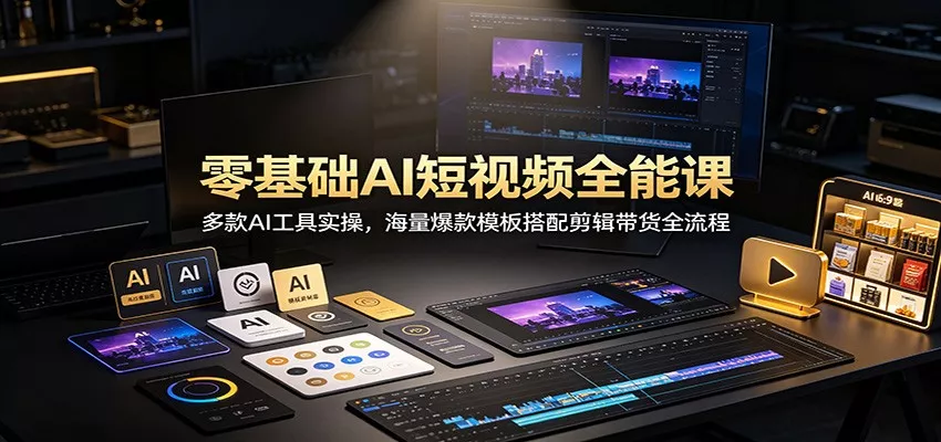 零基础AI短视频全能课：多款AI工具实操，海量爆款模板搭配剪辑带货全流程 - 来及网络