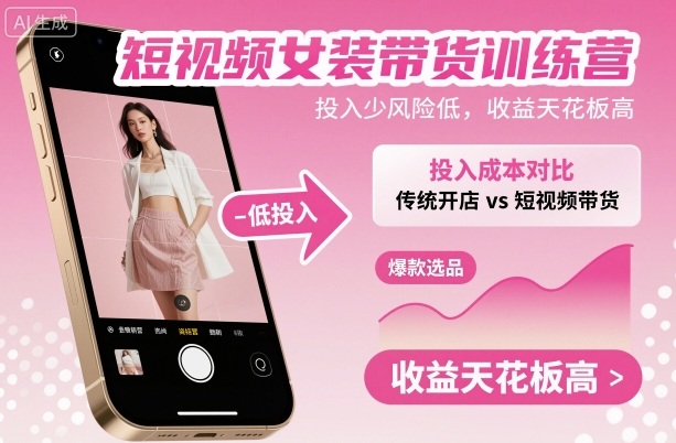 短视频女装带货训练营，投入少风险低，收益天花板高 - 来及网络