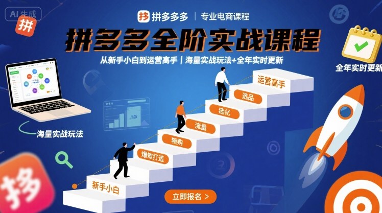 拼多多全阶实战课程，从新手小白到运营高手，海量实战玩法+全年实时更新【2025年10月更新】 - 来及网络