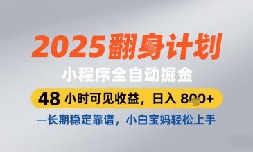 2025小程序全自动掘金，48 小时可见收益，日入8张，长期稳定靠谱，小白宝妈轻松上手【揭秘】 - 来及网络