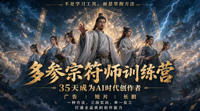 多参宗符师训练营，35天成为AI时代创作者，广告|短片|长剧，一种方法，三段实训，举一反三，打通全品类的创作能力 - 来及网络