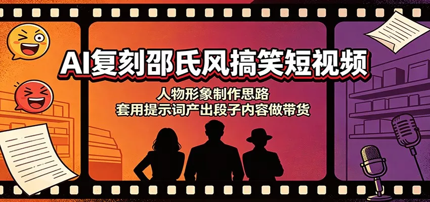 AI复刻邵氏风搞笑短视频：人物形象制作思路，套用提示词产出段子内容做带货 - 来及网络