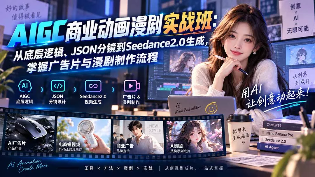 AIGC商业动画漫剧实战班-更新：从底层逻辑、JSON分镜到Seedance2.0生成，掌握广告片与漫剧制作流程 - 来及网络