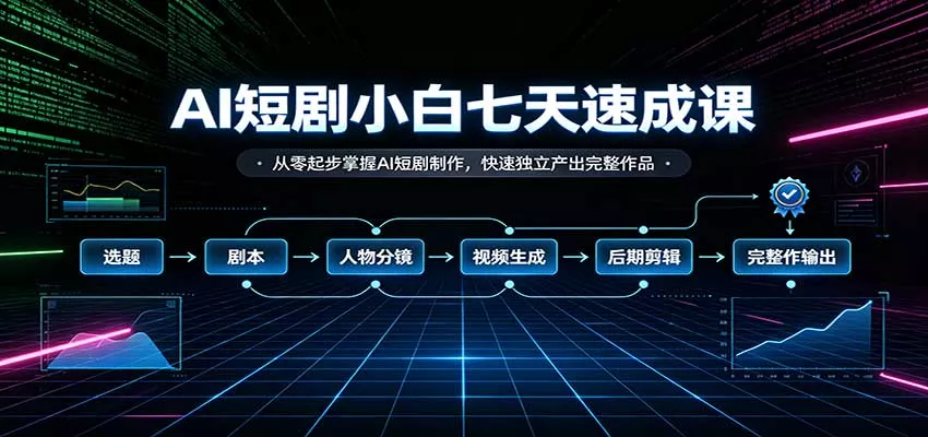 AI短剧小白七天速成课：从零起步掌握AI短剧制作，快速独立产出完整作品 - 来及网络