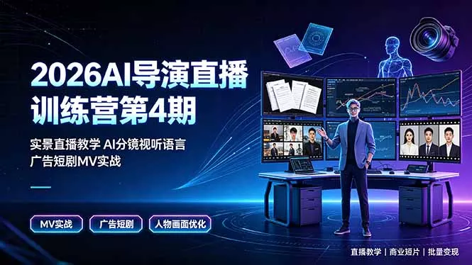 2026AI导演直播训练营第4期，实景直播教学AI分镜视听语言，广告短剧MV实战，解决人物画面崩坏痛点 - 来及网络