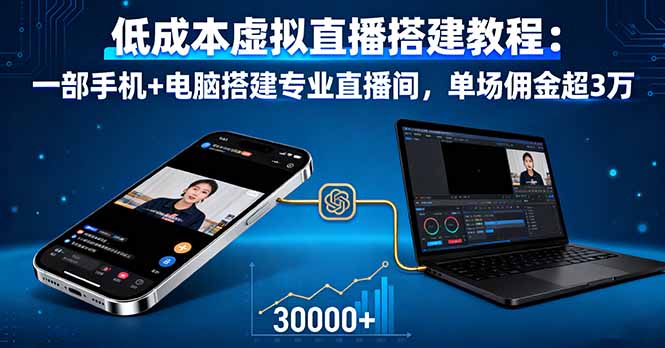 低成本虚拟直播搭建教程：一部手机+电脑搭建专业直播间，单场佣金超3万 - 来及网络