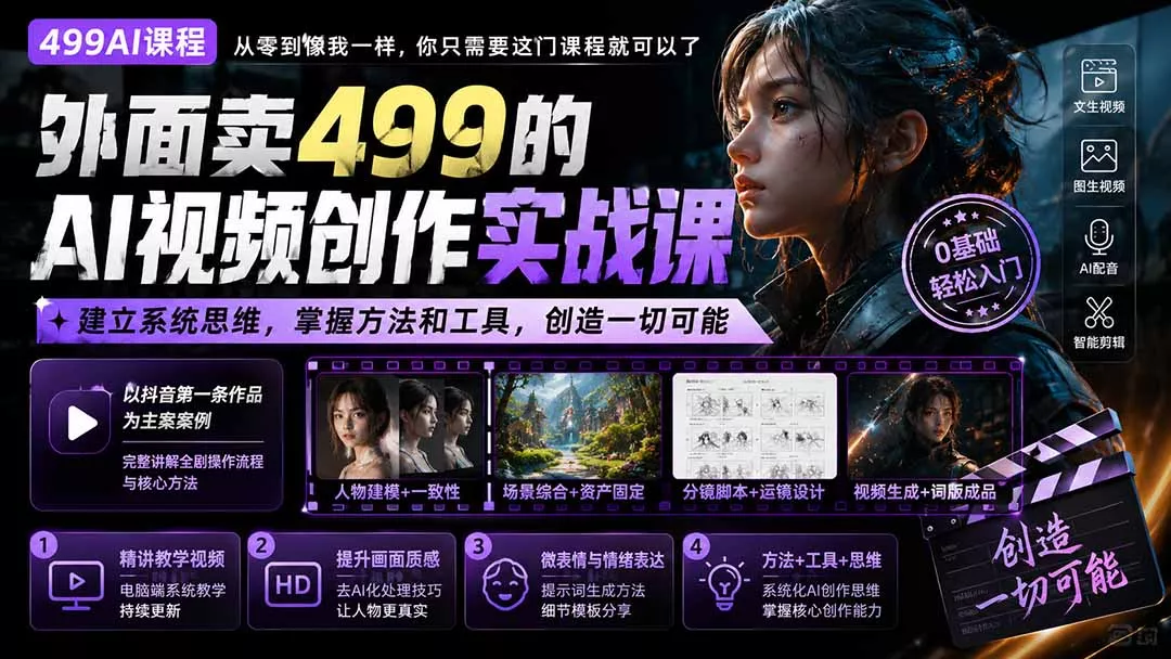 外面卖499的AI视频创作实战课：建立系统思维，掌握方法和工具，创造一切可能。 - 来及网络