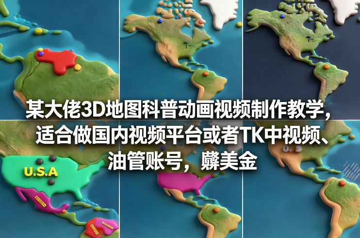 某大佬3D地图科普动画视频制作教学，适合做国内视频平台或者TK中视频、油管账号，賺美金 - 来及网络