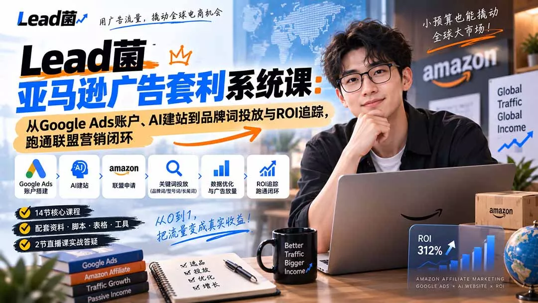 Lead菌亚马逊广告套利系统课：从Google Ads账户、AI建站到品牌词投放与ROI追踪，跑通联盟营销闭环 - 来及网络
