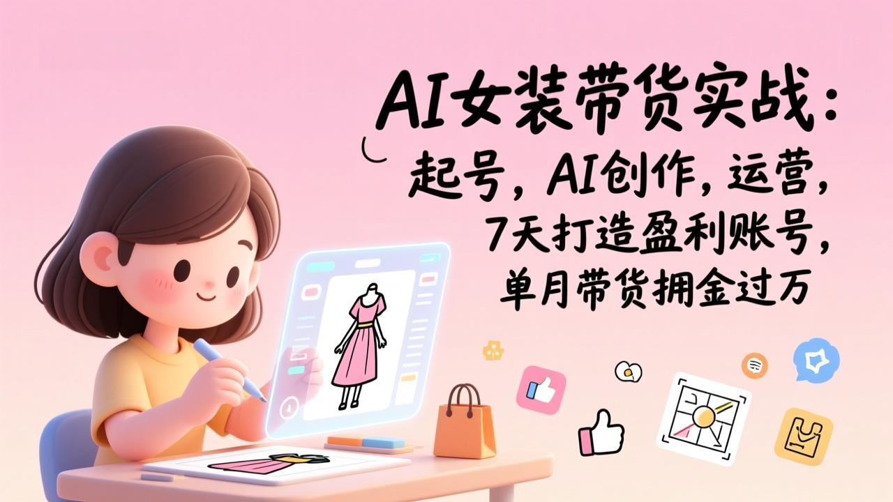 AI女装带货实战：起号，AI创作，运营，7天打造盈利账号，单月带货佣金过万 - 来及网络