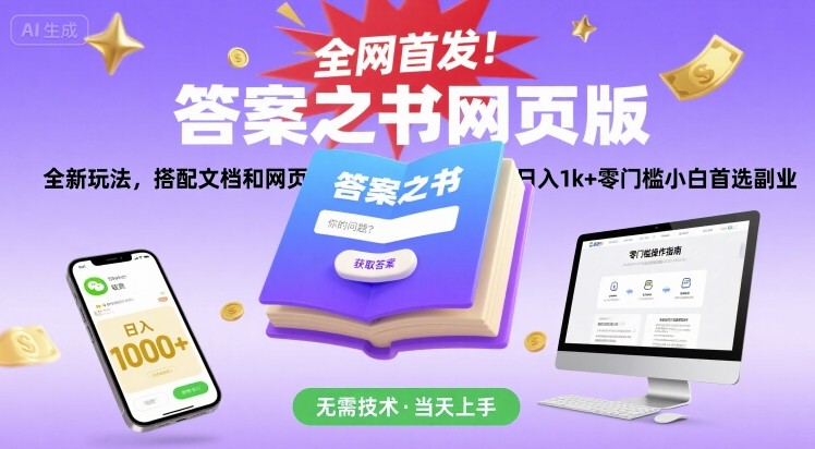 全网首发！答案之书网页版，全新玩法，搭配文档和网页，日入1k+零门槛小白首选副业【揭秘】 - 来及网络