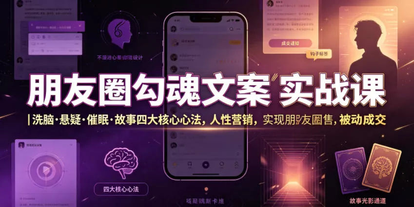 朋友圈勾魂文案实战课｜洗脑·悬疑·催眠·故事四大核心心法，吃透人性营销，实现朋友圈不销而售被动成交 - 来及网络