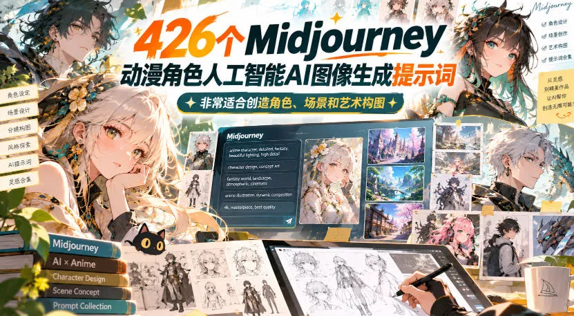 426个Midjourney动漫角色人工智能AI图像生成提示词，非常适合创造角色、场景和艺术构图 - 来及网络