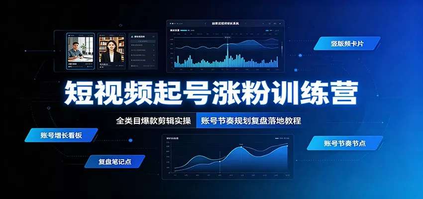 短视频起号涨粉训练营：全类目爆款剪辑实操，账号节奏规划复盘落地教程 - 来及网络