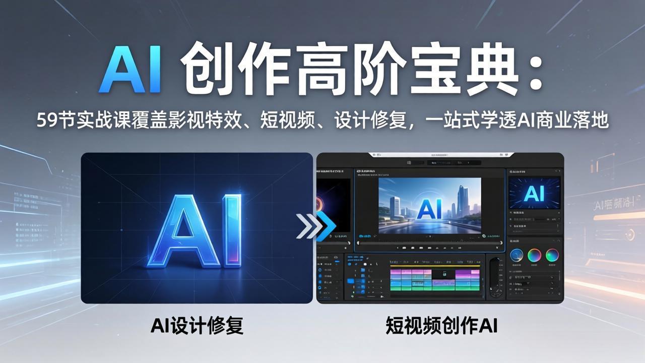 AI 创作高阶宝典：59节实战课覆盖影视特效、短视频、设计修复，一站式学透AI商业落地 - 来及网络