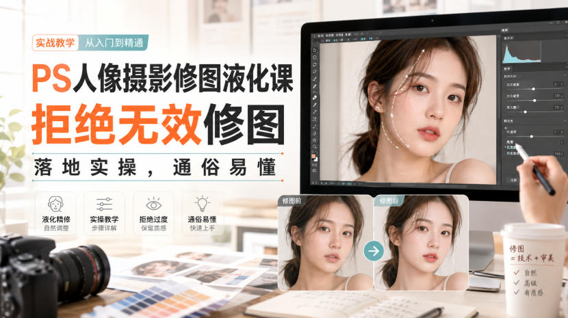 PS人像摄影修图液化课，拒绝无效修图，落地实操，通俗易懂 - 来及网络