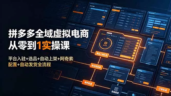 拼多多全域虚拟电商从零到1实操课：平台入驻+选品+自动上架+阿奇索配置+自动发货全流程 - 来及网络
