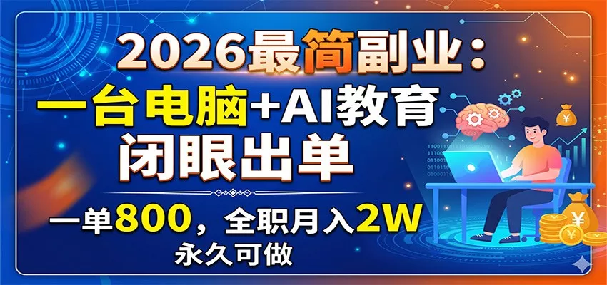 2026最简副业：一台电脑+AI教育，闭眼出单，一单800，全职月入2W，永久可做 - 来及网络