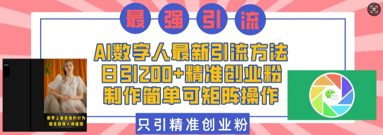 AI数字人最新引流方法，日引200+精准创业粉，制作简单可矩阵操作 - 来及网络
