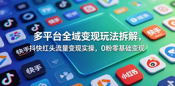 多平台全域变现玩法拆解，抖快红头流量变现实操，0粉零基础变现 - 来及网络