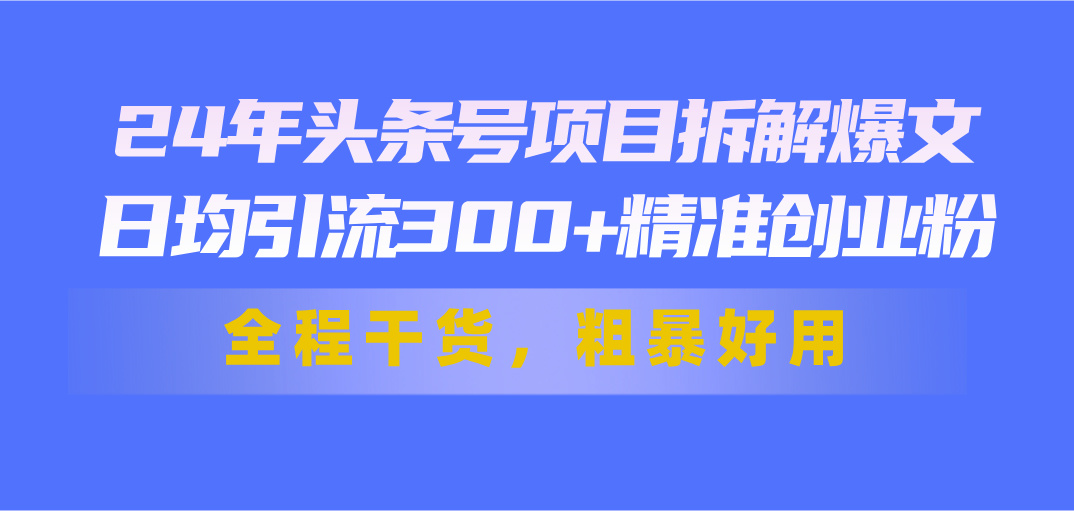 （11397期）24年头条号项目拆解爆文，日均引流300+精准创业粉，全程干货，粗暴好用 - 来及网络