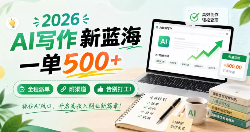2026 AI写作新蓝海，一单500+，全程派单，附渠道，告别打工！【揭秘】 - 来及网络