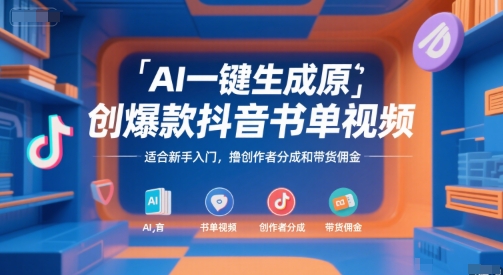 AI一键生成原创爆款抖音书单视频，适合新手入门，撸创作者分成和带货佣金【揭秘】 - 来及网络