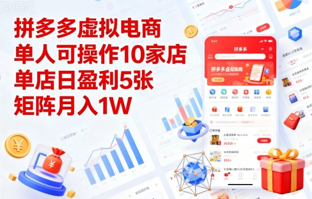 拼多多虚拟电商，单人可操作10家店，单店日盈利5张，矩阵月入1W+【揭秘】 - 来及网络
