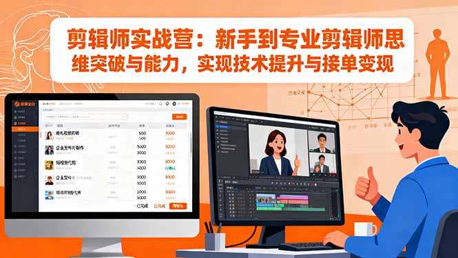 剪辑师实战营：新手到专业剪辑师思维突破与能力，实现技术提升与接单变现 - 来及网络