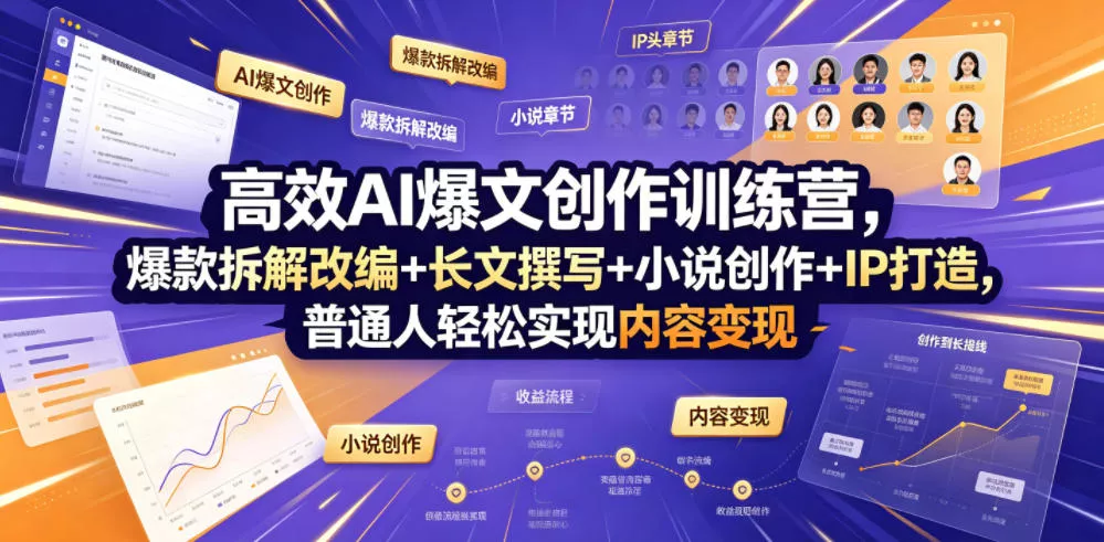高效AI爆文创作训练营，爆款拆解改编+长文撰写+小说创作+IP打造，普通人轻松实现内容变现 - 来及网络