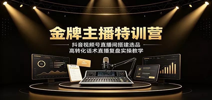 金牌主播特训营：抖音视频号直播间搭建选品，高转化话术直播复盘实操教学 - 来及网络
