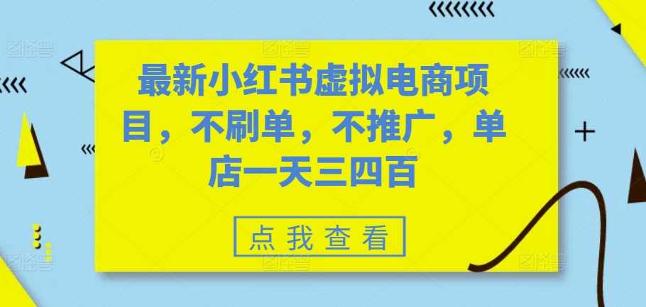最新小红书虚拟电商项目，不刷单，不推广，单店一天三四百 - 来及网络