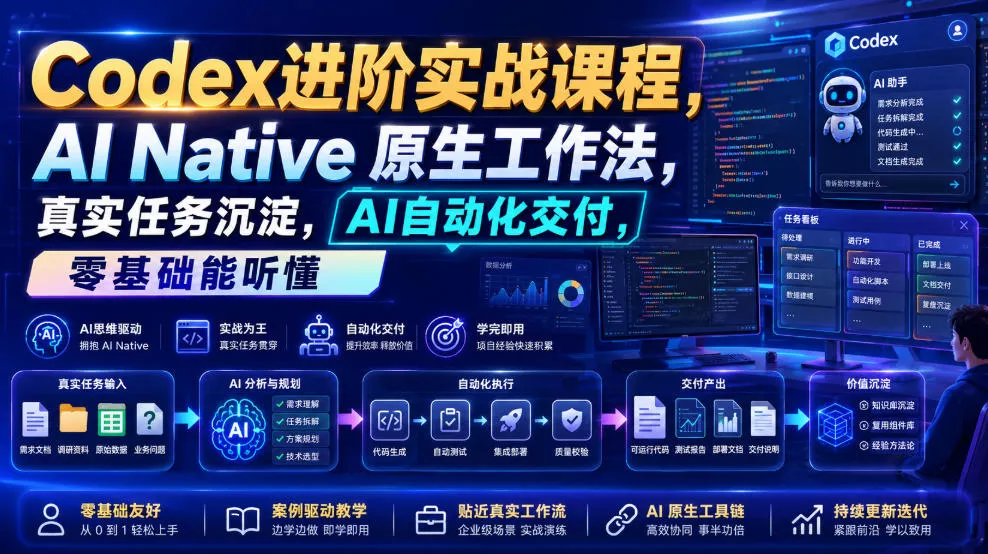 Codex进阶实战课｜AI Native原生工作法，22节真实任务落地，从配置到AI自动化交付全链路教程 - 来及网络
