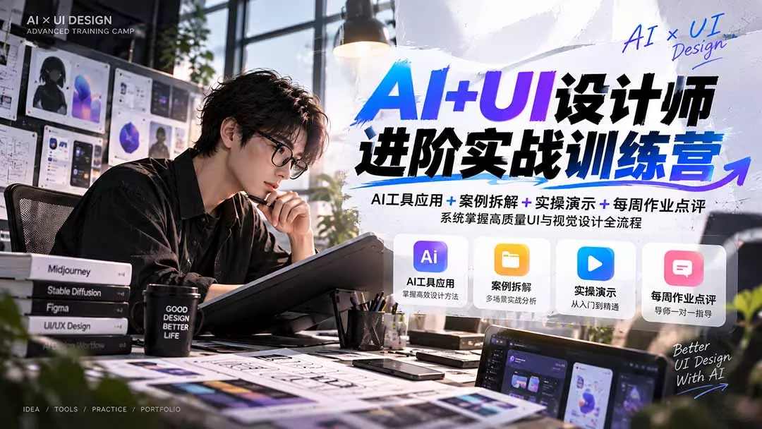 【无水印】AI+UI设计师进阶训练营-第4期：AI工具应用+案例拆解+实操演示+作业点评，掌握高质量UI与视觉设计全流程 - 来及网络