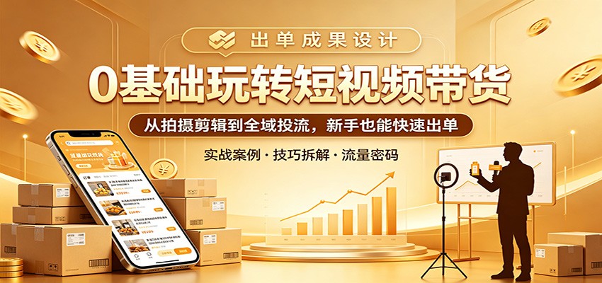0基础玩转短视频带货：从拍摄剪辑到全域投流，新手也能快速出单 - 来及网络
