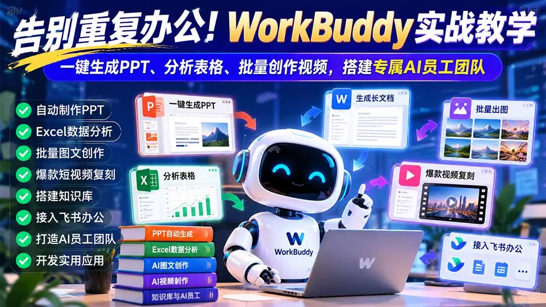 告别重复办公！WorkBuddy实战教学：一键生成PPT、分析表格、批量创作视频，搭建专属AI员工团队 - 来及网络