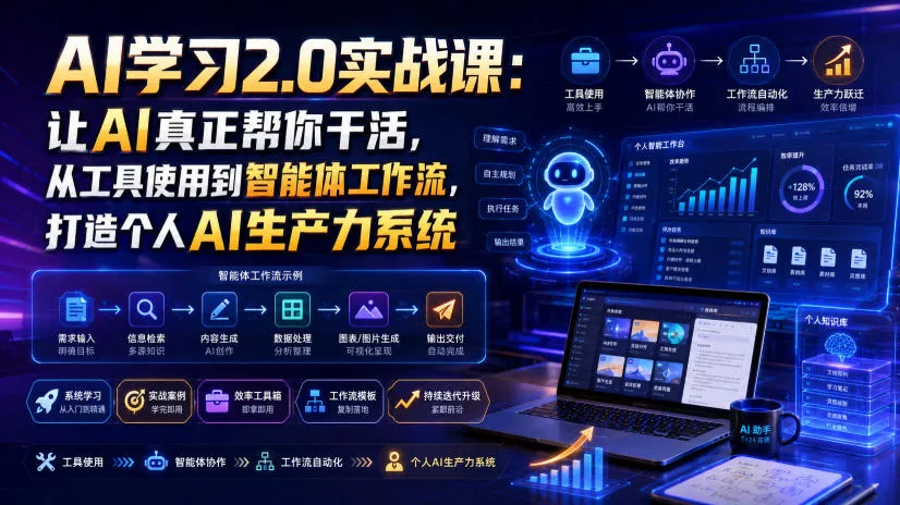 AI学习2.0实战课：让AI真正帮你干活，从工具使用到智能体工作流，打造个人AI生产力系统 - 来及网络