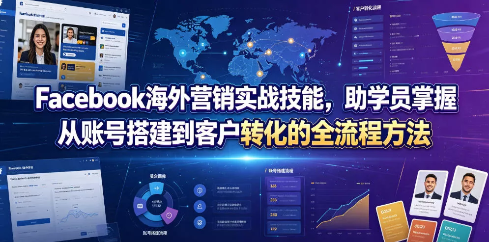 Facebook海外营销实战技能，助学员掌握从账号搭建到客户转化的全流程方法 - 来及网络