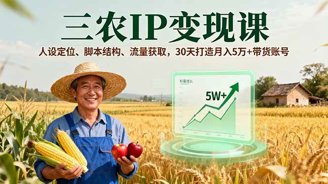 （16044期）三农IP变现课，人设定位、脚本结构、流量获取，30天打造月入5万+带货账号 - 来及网络