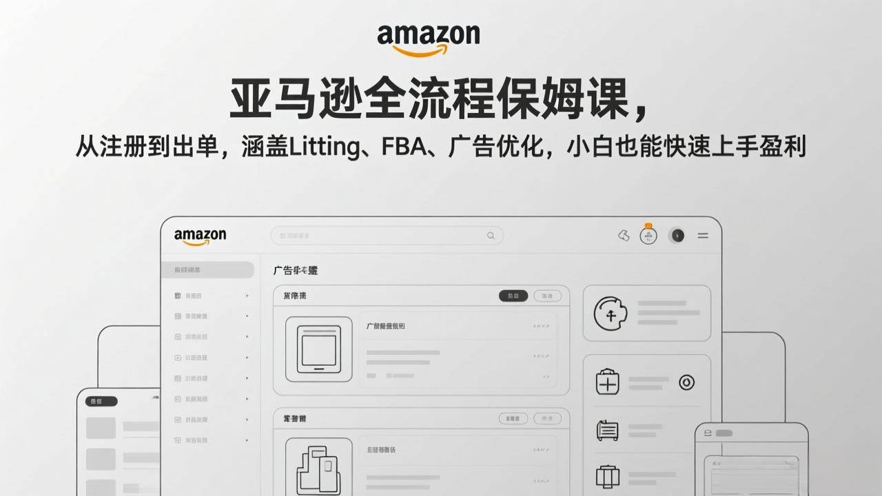 （17293期）亚马逊全流程保姆课，从注册到出单，涵盖Listing、FBA、广告优化，小白也能快速上手盈利 - 来及网络