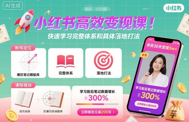 小红书高效变现课，快速学习小红书完整体系和具体落地打法 - 来及网络