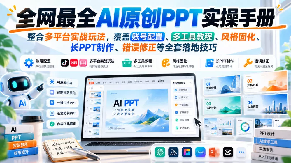 全网最全AI原创PPT实操手册，整合多平台实战玩法，覆盖账号配置、多工具教程、风格固化、长PPT制作、错误修正等全套落地技巧 - 来及网络