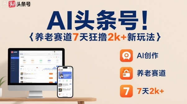 AI头条号，7天狂撸2k+，做养老赛道，新风口新玩法 - 来及网络