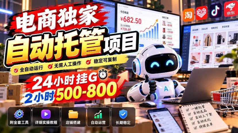 电商独家自动托管项目，24小时挂G，2小时500-800，附全套工具【揭秘】 - 来及网络