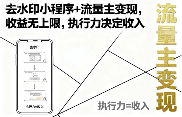 去水印小程序+流量主变现，收益无上限，执行力决定收入 - 来及网络