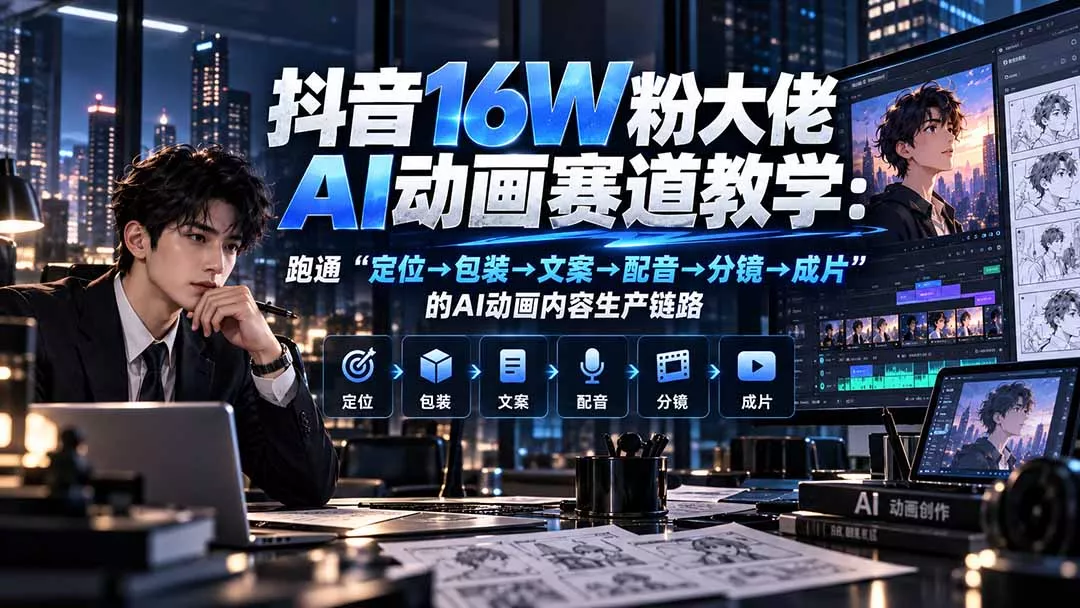抖音16W粉大佬规则门禁AI动画赛道教学：跑通“定位→包装→文案→配音→分镜→成片”的AI动画内容生产链路 - 来及网络