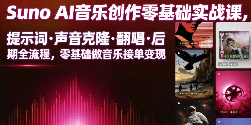 Suno AI音乐创作实战课，提示词・声音克隆・翻唱・后期全流程，零基础做音乐接单变现 - 来及网络