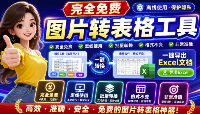 图片表格识别提取工具，支持一键从图片中智能提取表格并导出Excel文件，可离线免网运行，FastTableOCR - 来及网络